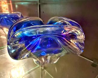 Blue & Clear Blown Glass Vase