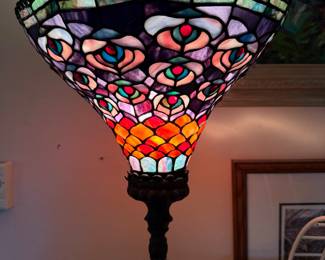 Stained Glass Peacock Design Tiffany Style Torchiere Floor Lamp