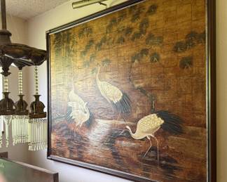 Framed Textured Print of Cranes Wading Water by B. Joseph