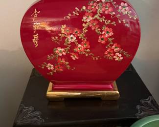 Red Chinoiserie Ginger Jar with Cherry Blossom Design