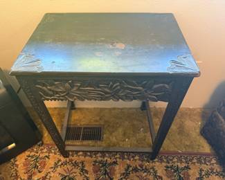 Chinese Floral Carved Wood Side Table