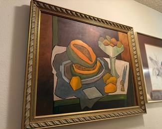 Framed Abstract Still Life of Cut Papaya Oil Painting