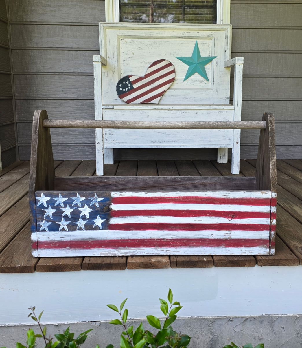 Red,white,&blue wood tool box