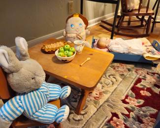 American Girl table & chairs, cradle