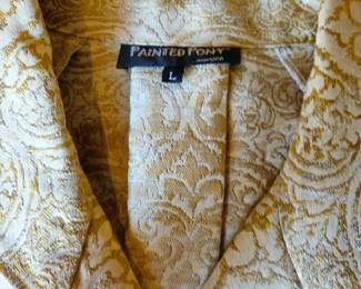 Painted Pony 3/4 Length evening coat in gold and off white brocade.
