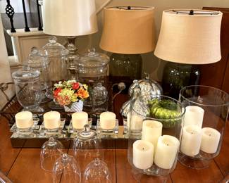 Candles, glass home decor, and lamps!
