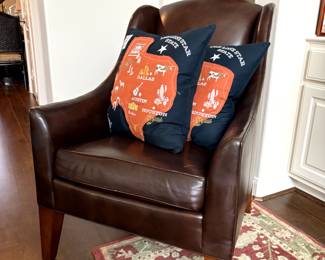 Leather chair with Texas pillows!