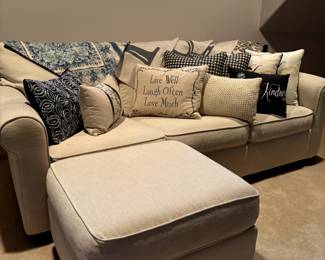 Queen-size sleeper sofa with ottoman (all pillows for sale, too!)