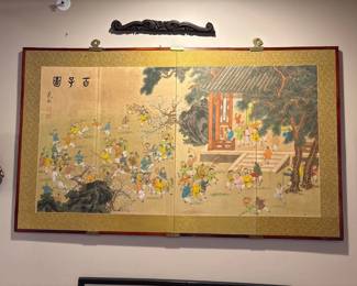 "One Hundred Children" framed Chinese painting 