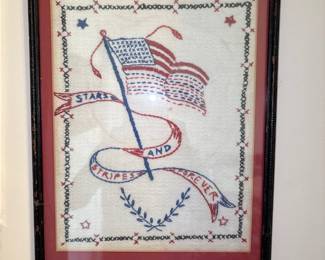 1940s 48 Star God Bless Hand Stitched Embroidery framed 
