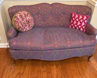 Mid Century Vintage Tufted Settee Small Love Seat Couch with Wooden Legs 