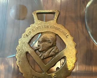 Antique English Horse Brass Medallion with Sir Winston Churchill 