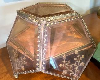 Victorian Amber Glass Jewelry Box 