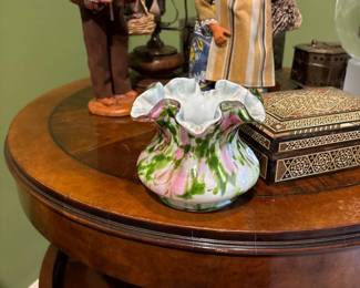 Fenton Art Glass Murrhina rose Adventurine Ruffled Vase 