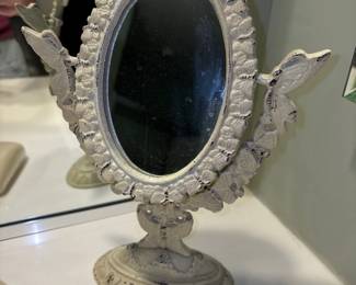 vintage cast iron swivel standing pedestal mirror 