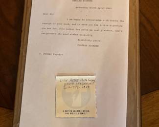 Back of Charles Dickens signed and framed letter