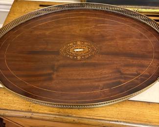 Inlaid Mahogany Serving Tray 