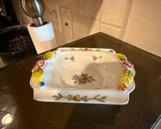 Vintage hand painted japan floral trinket dish 