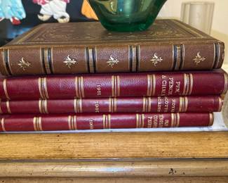 "Old English Colour Prints" - "Royal Scottish Academy" - "Pen, Pencil & Chalk" old red bound books 