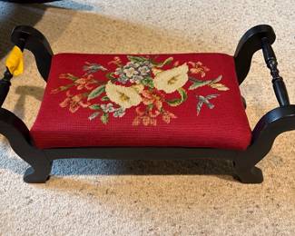 vintage needlepoint foot stool 