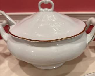 Vintage Jarolina Poland Made White Gold Rim Edge Soup Tureen 