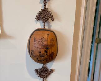 Japanese Family Wall Hanging Hand Carved Gourd with Gable Knots 