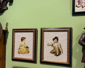 Set of Needlepoint Age of Innocence Boy & Girl Artwork in Frame 9x12 