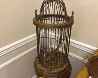 antique brass birdcage with stand 