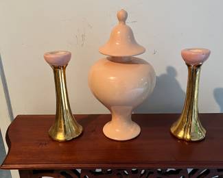 Custom gold leaf ceramic candle holders with matching ginger