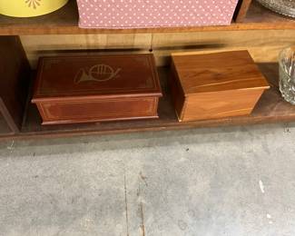 Wooden Treasure Box w/French Horn Decor - Wood Box