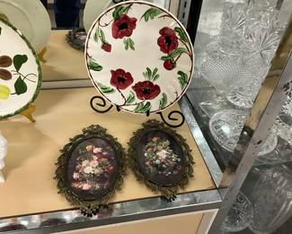 Brass Framed Prints & Blue Ridge Pottery Plates
