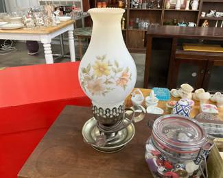 Milk Glass Hurricane Lamp w/Brass Base