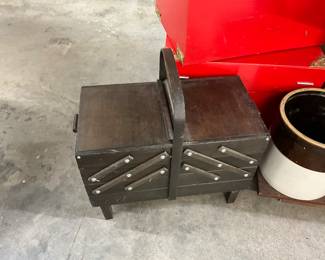 Acordian Wood Sewing Box
