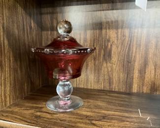 1930's Paden City Clear & Ruby Glass Candy Dish