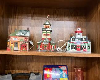 Dept 56 North Pole Village Houses - Orly's Bell & Harness Supply & Santa's Lookout Tower - Coca Cola Town Square Collection "the Lighthouse Gift Shop