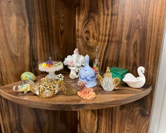 Assorted Miniature Items - Bells - Hat Pins - Crystal Figurines