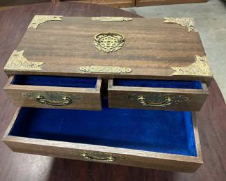 Japanese Tansu Jewelry Box - Wood w/Brass Hardware