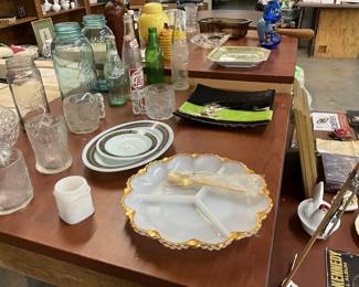 Anchor Hocking Fire King White Milk Glass Divided Serving Dish & Spoon