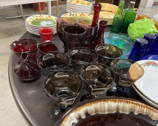 Assorted Red, Blue & Green Glassware