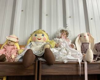 Assorted Plush & Porcelain Dolls & Bunny