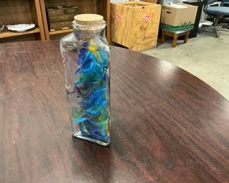 Triangle Shaped Clear Bottle w/Multi-Colored Sea Glass
