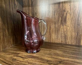 Hand Blown Glass Rose Colored Pitcher