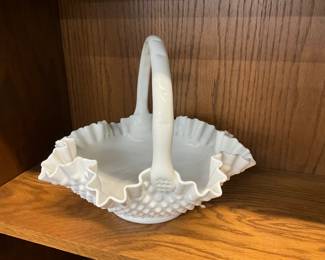 Fenton Hobnail White Milk Glass Basket