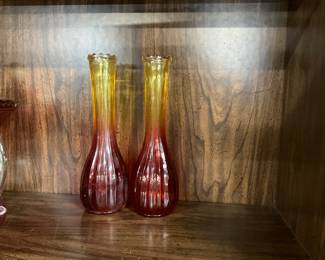 Jeanette Glass Amberina Bud Vases