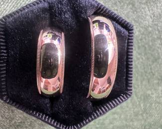 Sale $500
Pair of matching 14K Wedding Bands w beaded edges. Stamped.
$750 Set.