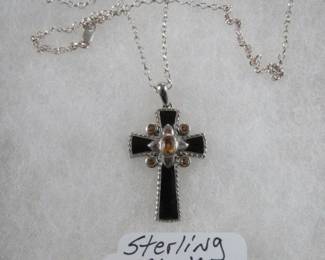 Sterling & Black Onyx Cross Necklace