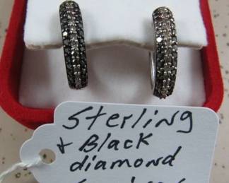 Sterling & Black Diamond Earrings