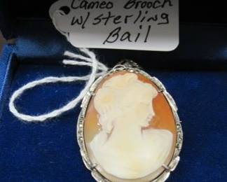 Vintage Cameo Brooch w/Sterling Bail