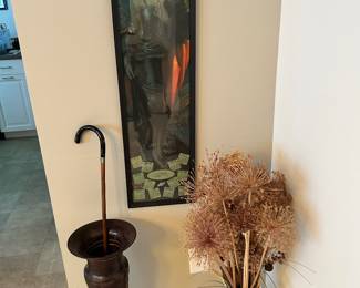 Here is a GREAT 1924 calendar promoting G. G. Coppins "The Store On The Bridge" in Fort Atkinson!! With a small spot surrounded by the calendar  promoting Selz Shoes. Over a hundred YEARS old! Also shown is a cane and a cane holder and some of the home decor.