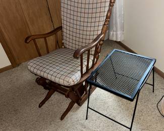 Rocker and black wrought iron Woodard style mesh top table.